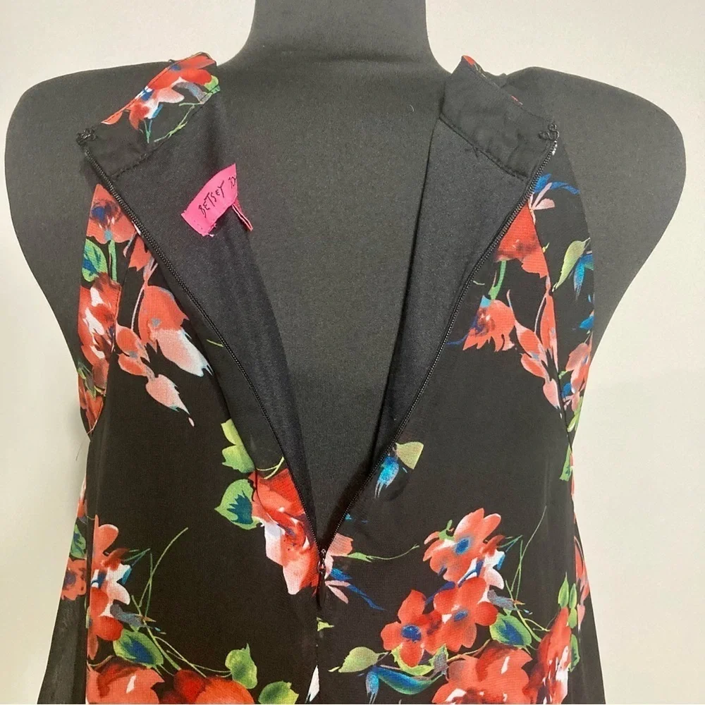 Betsey Johnson Womens Black Floral Dress Size‎ 8 Sleeveless Halter Style